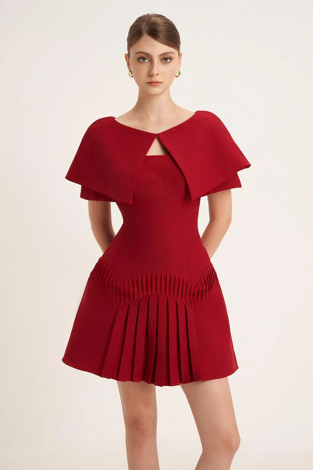 Geranium Layered Boat Neck Gabardine Cape