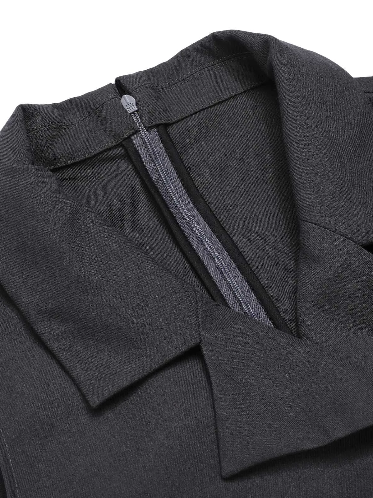 Gray 1940s V-Neck Lapel Lace-Patchwork Jumpsuit
