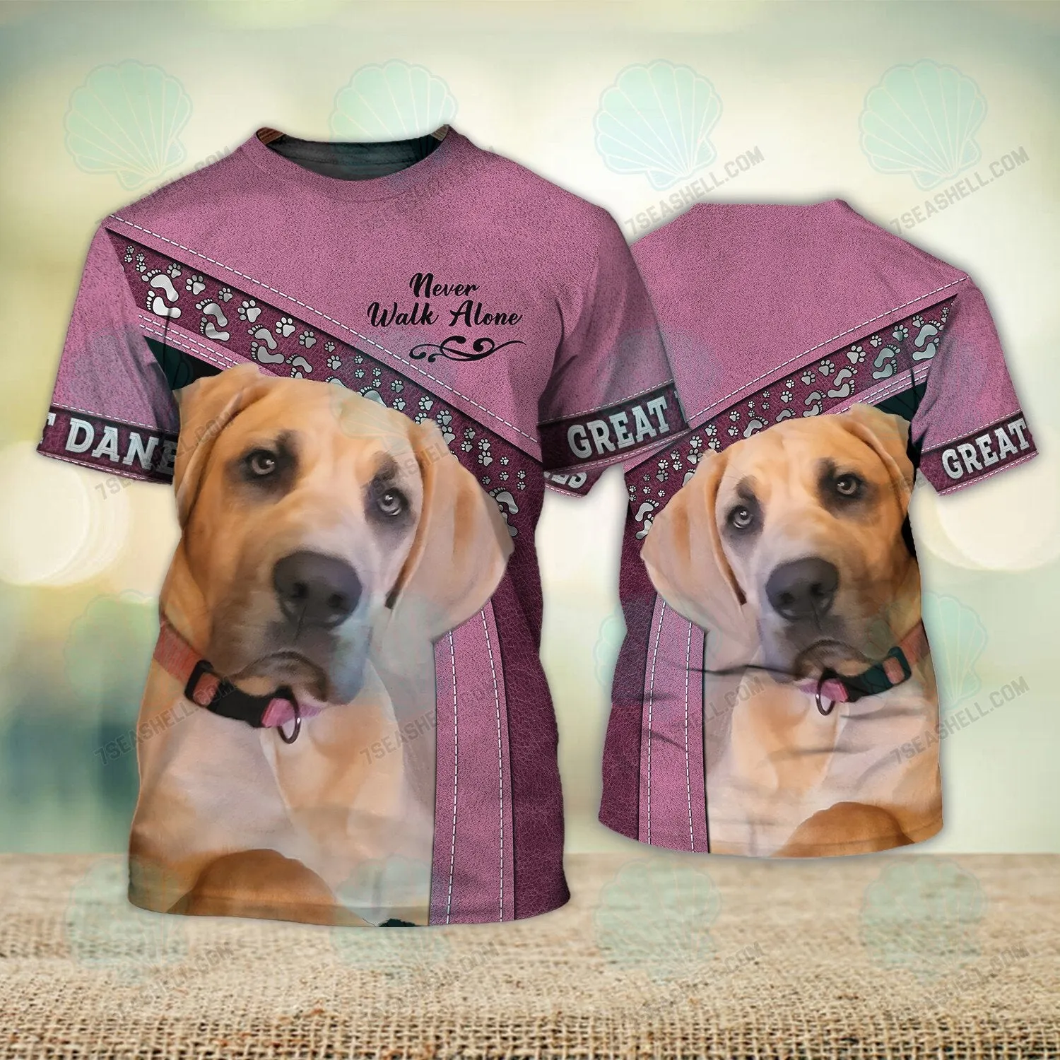 Great Danes Pink Love Never Walk Alone 3D Full Print Shirts, Christmas Dog Memorial Gifts for loss of Dog