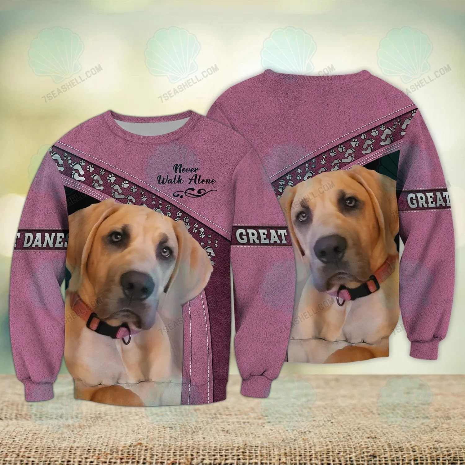 Great Danes Pink Love Never Walk Alone 3D Full Print Shirts, Christmas Dog Memorial Gifts for loss of Dog