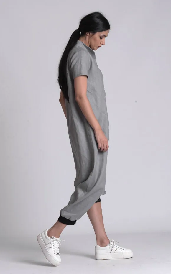 Grey Casual Linen Boho Jumpsuit