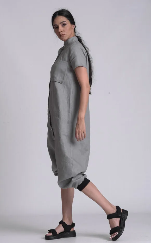 Grey Casual Linen Boho Jumpsuit