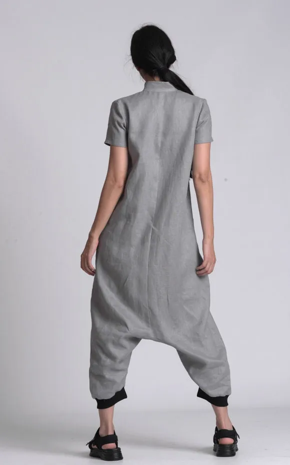 Grey Casual Linen Boho Jumpsuit