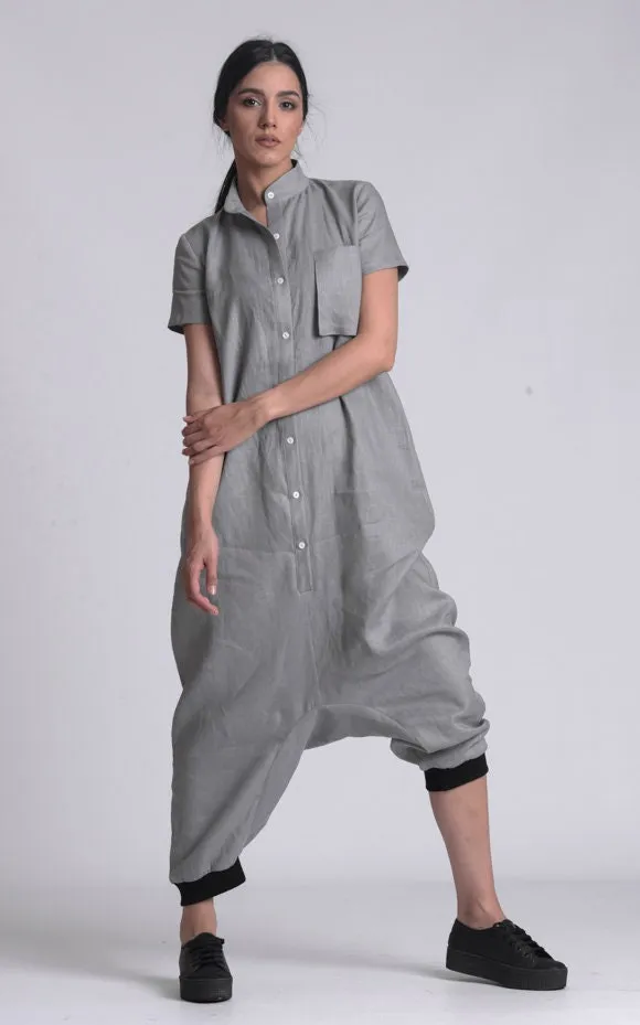 Grey Casual Linen Boho Jumpsuit
