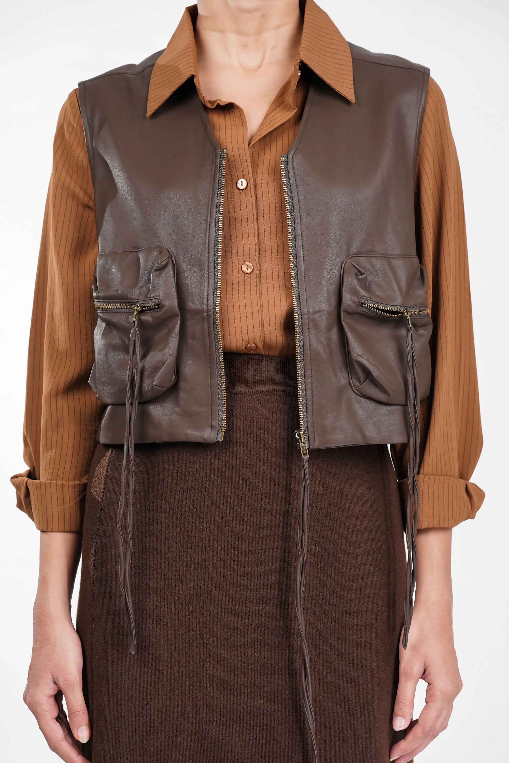 Half-Track Brown Leather Jacket