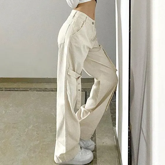 High Waist Pocket Strap Pants