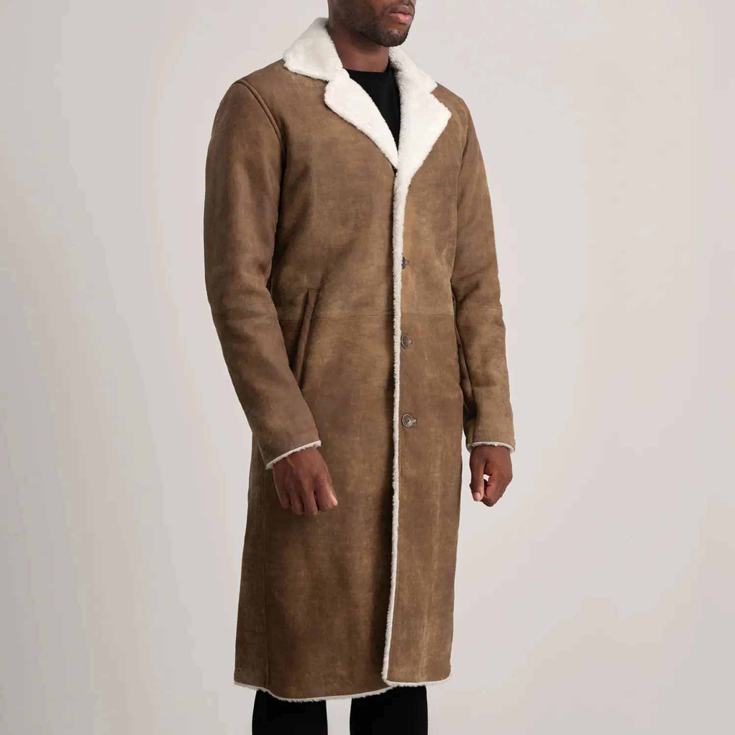 Kolby Distressed Brown Shearling Long Coat