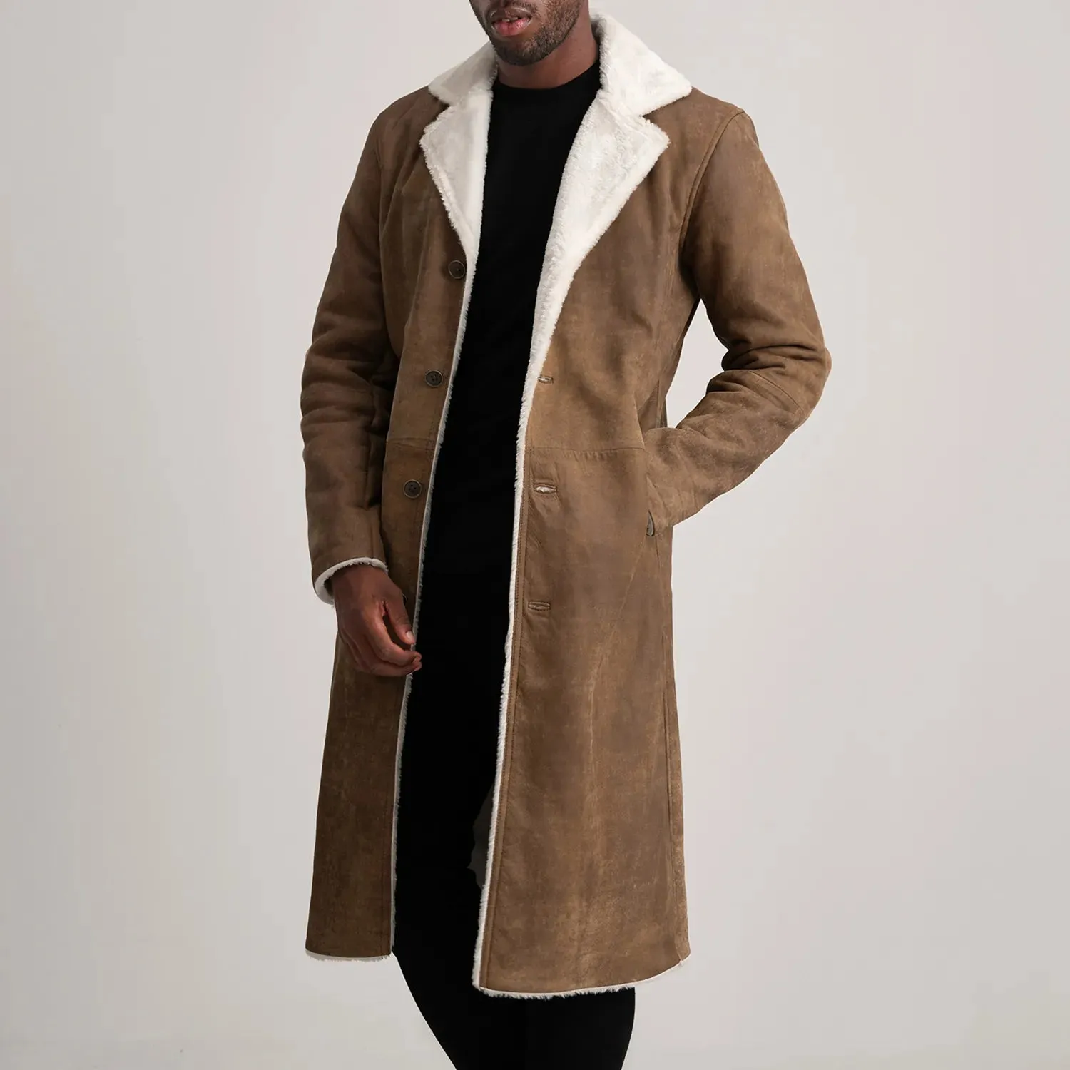 Kolby Distressed Brown Shearling Long Coat