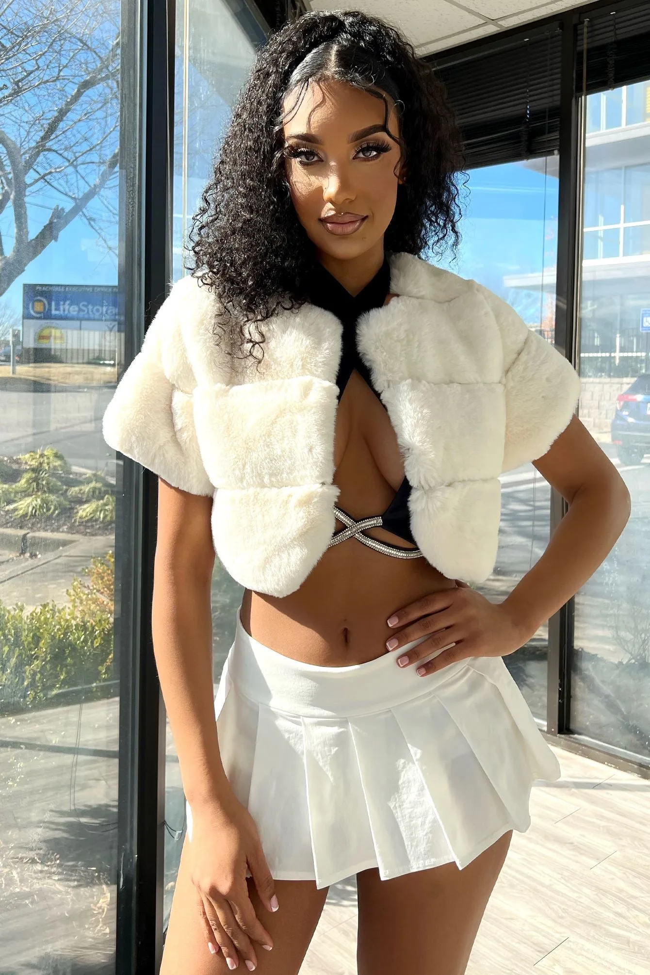 Lavish Faux Fur Cropped Cover Up