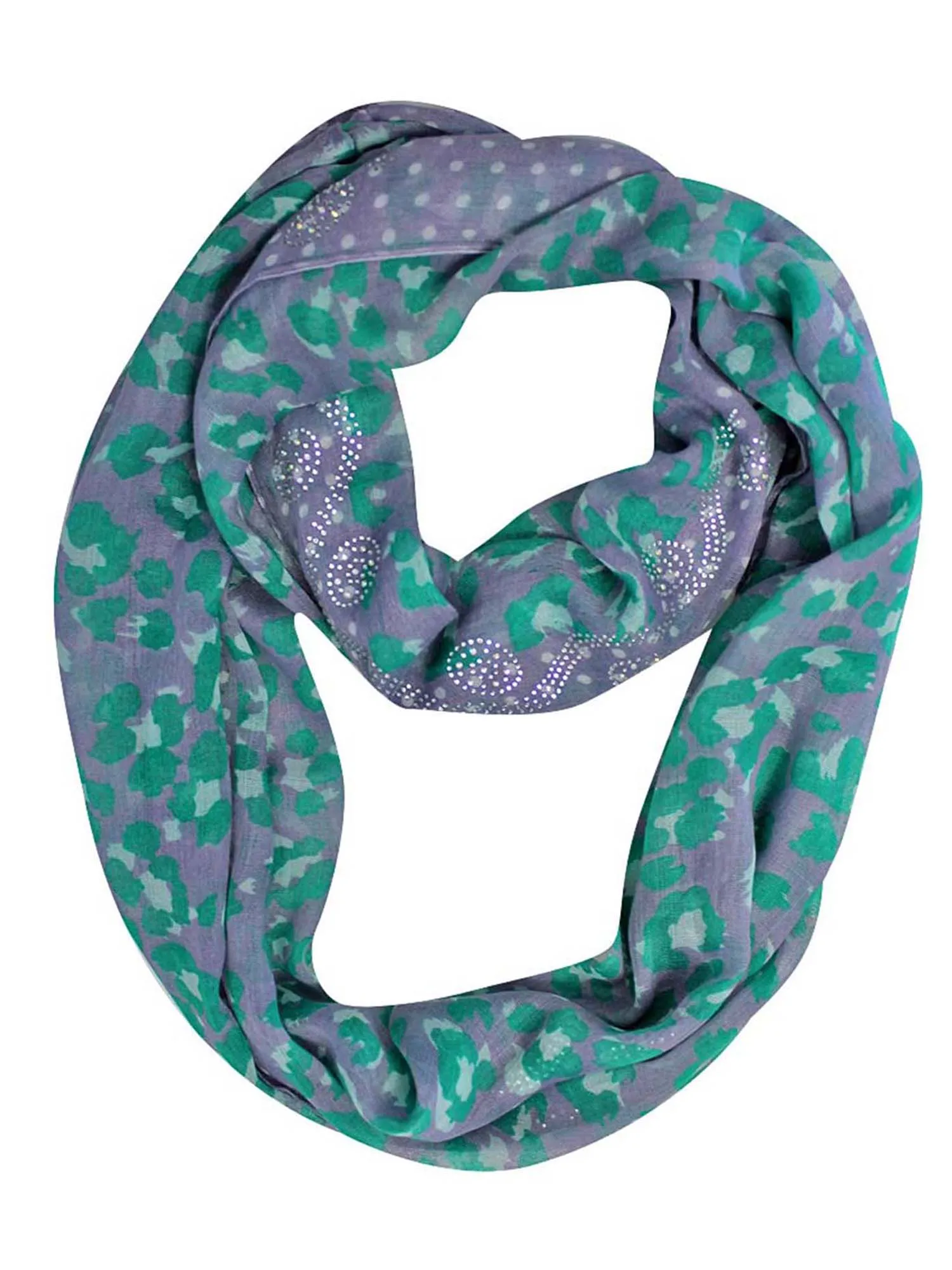 Leopard Print Infinity Scarf With Rhinestone Design