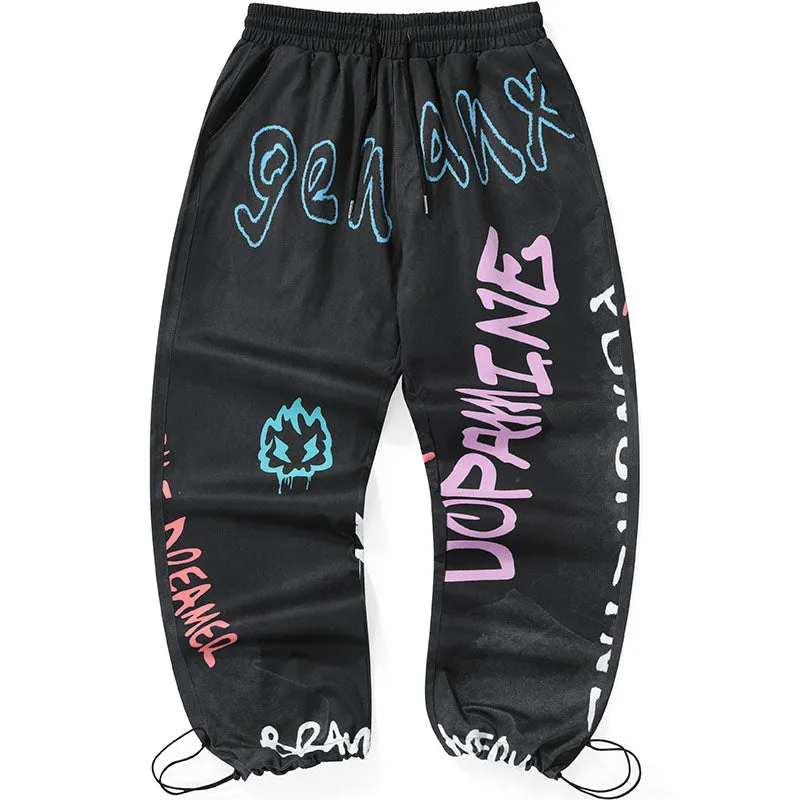 Letter Print Stretch Rope Jogger Casual Pants