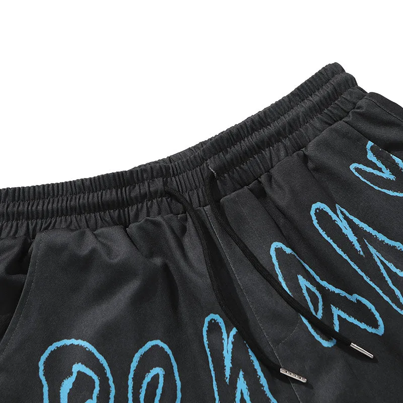 Letter Print Stretch Rope Jogger Casual Pants