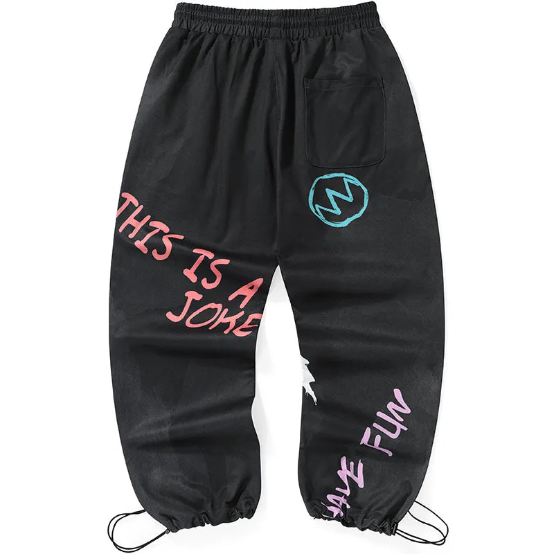 Letter Print Stretch Rope Jogger Casual Pants