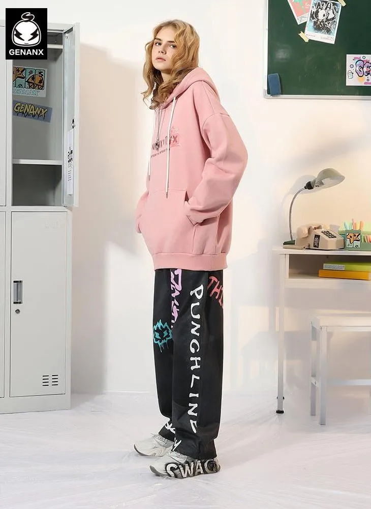 Letter Print Stretch Rope Jogger Casual Pants