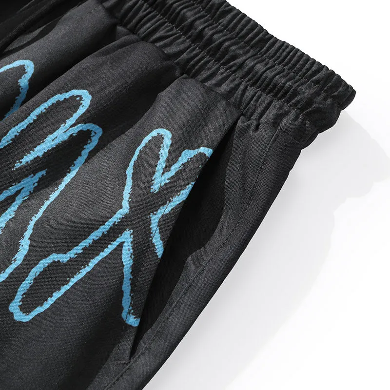 Letter Print Stretch Rope Jogger Casual Pants