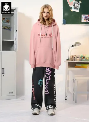 Letter Print Stretch Rope Jogger Casual Pants