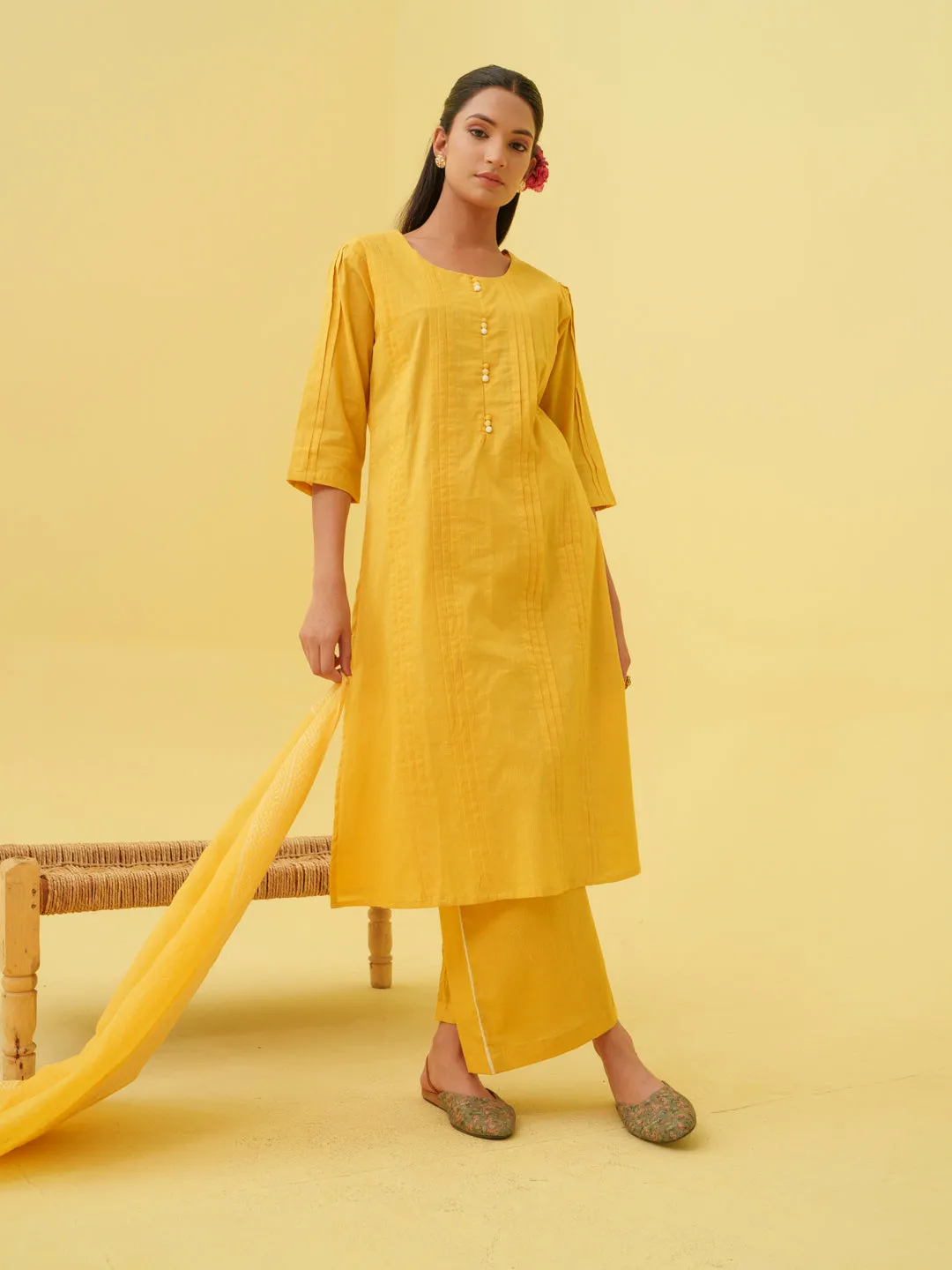 Marigold Bloom Kurta Set with Dupatta