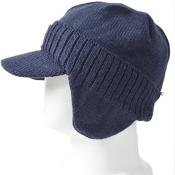 Men Knit Visor Beanie Hat with Earflaps