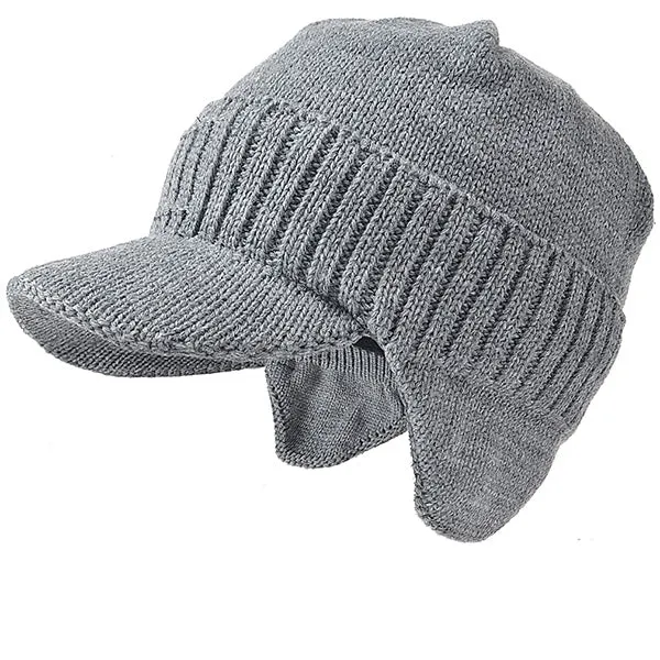 Men Knit Visor Beanie Hat with Earflaps