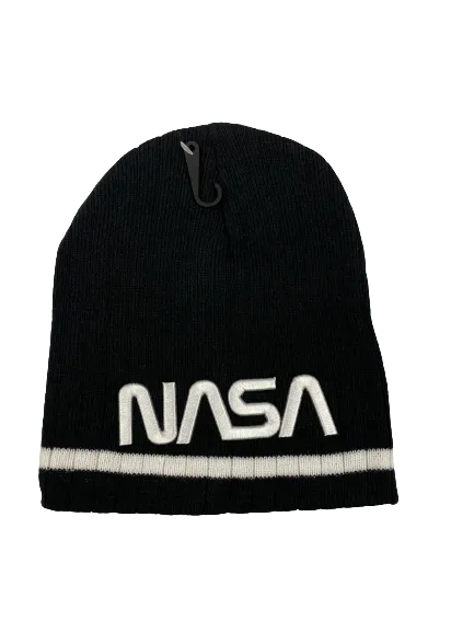 NASA Worm Logo Black Knit Beanie