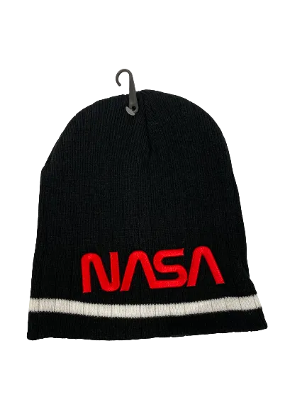 NASA Worm Logo Black Knit Beanie