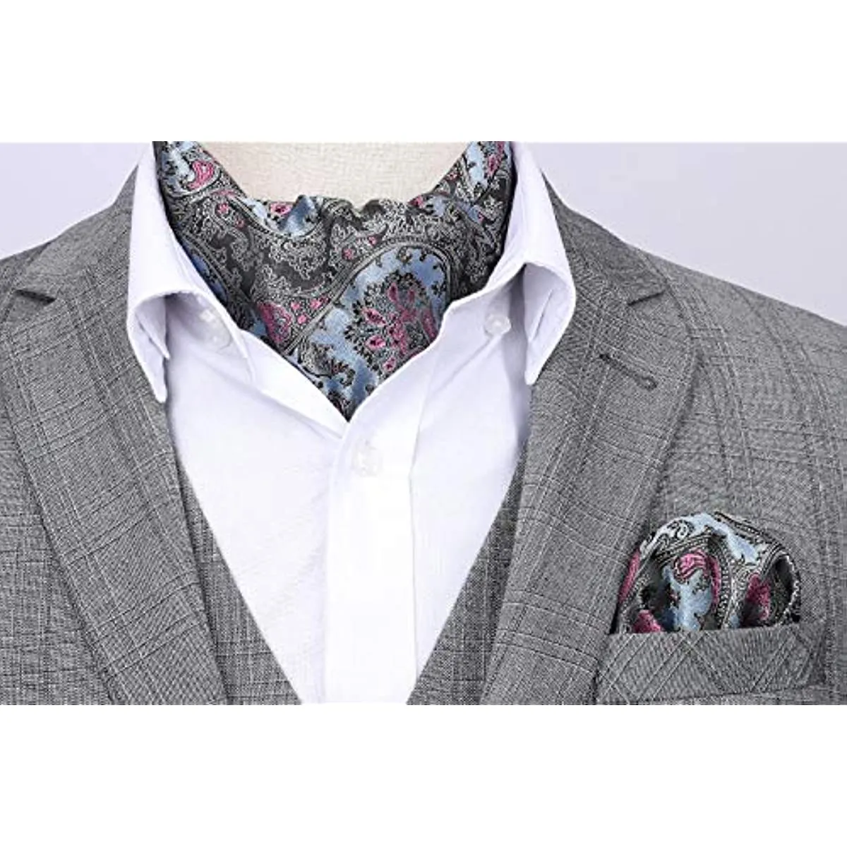 Paisley Ascot Handkerchief Set - A-BLUE PINK FORAL