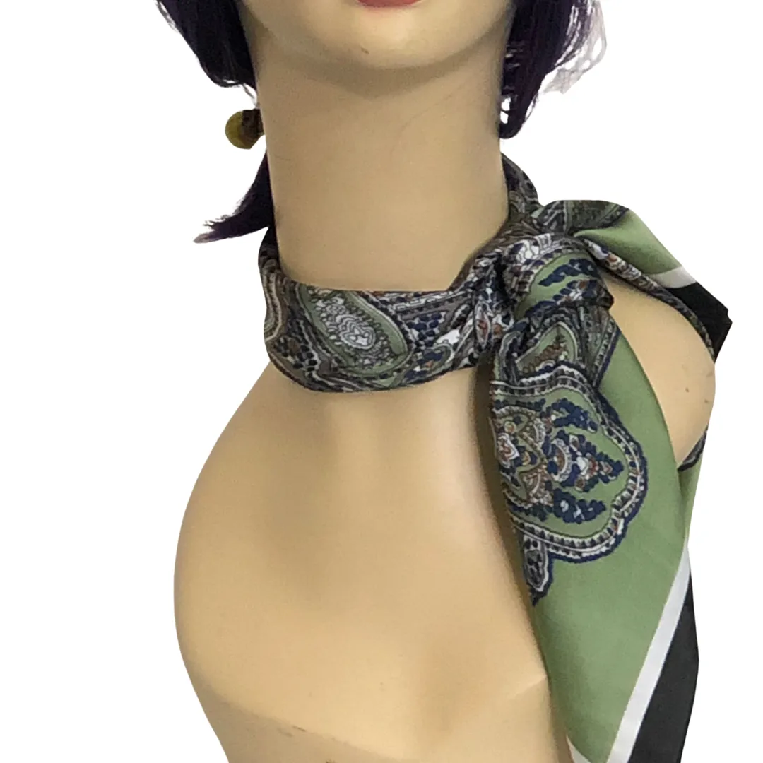 Paisley Necktie Poly Silk Scarf - Motif Green