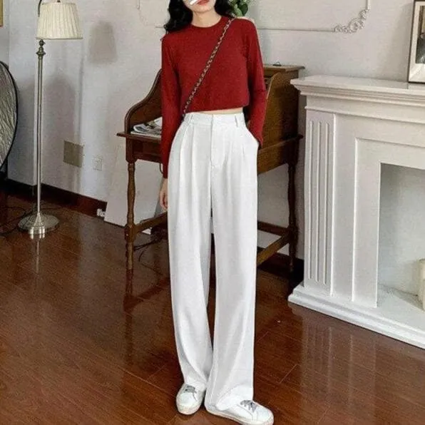Pants With Wide Leg And Pleated Details