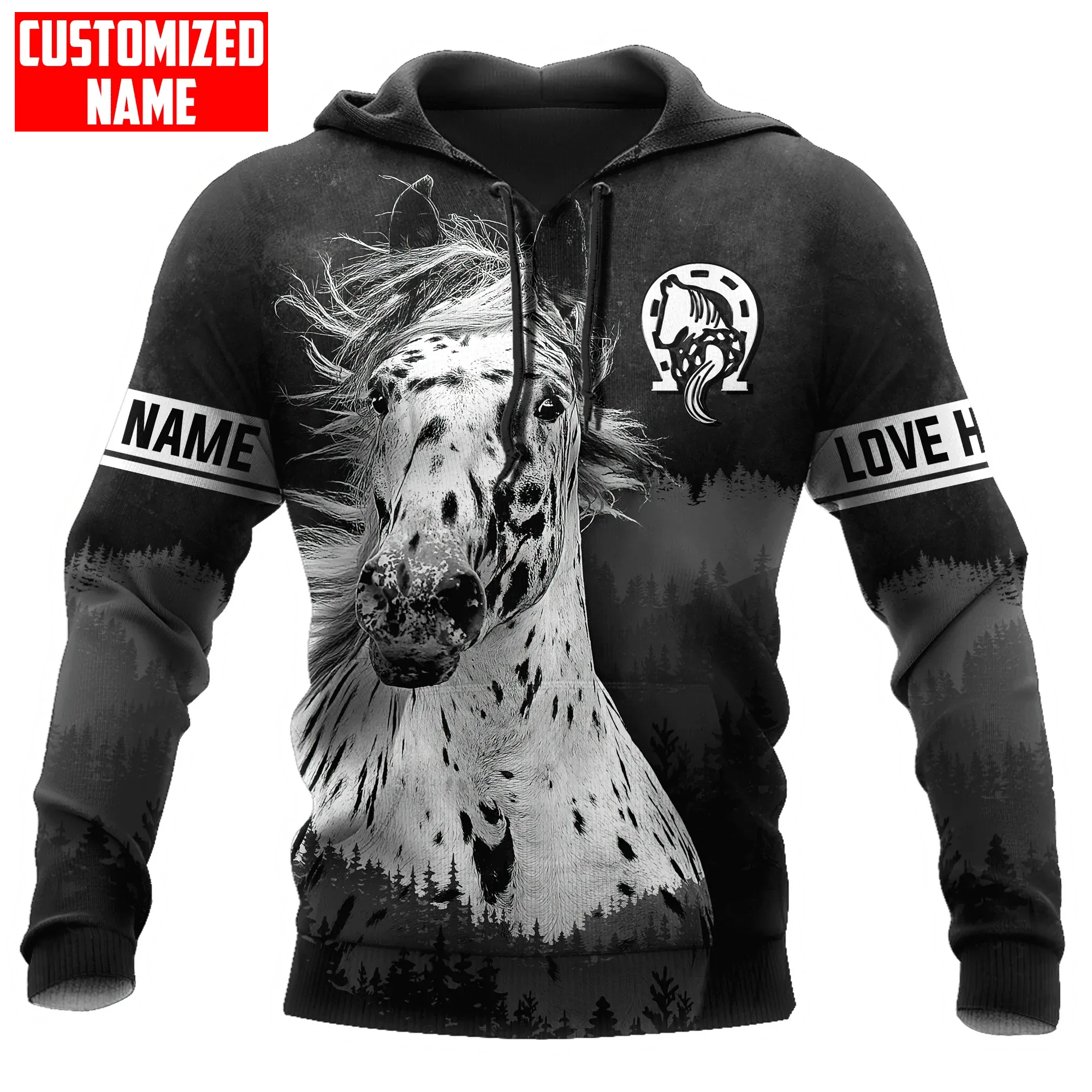 Personalized Appaloosa Horse Black White Color 3D Printed Unisex Hoodie