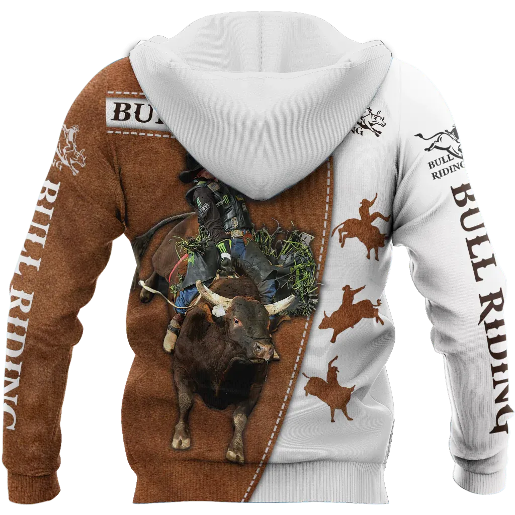 Personalized Brown Hoodie With Bull Riding, Bull Riding Hoodies For My Son Boy, Riding Hoodies
