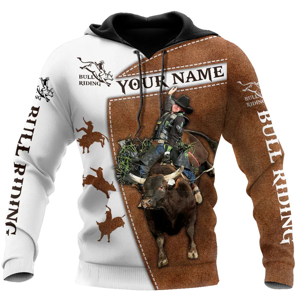 Personalized Brown Hoodie With Bull Riding, Bull Riding Hoodies For My Son Boy, Riding Hoodies