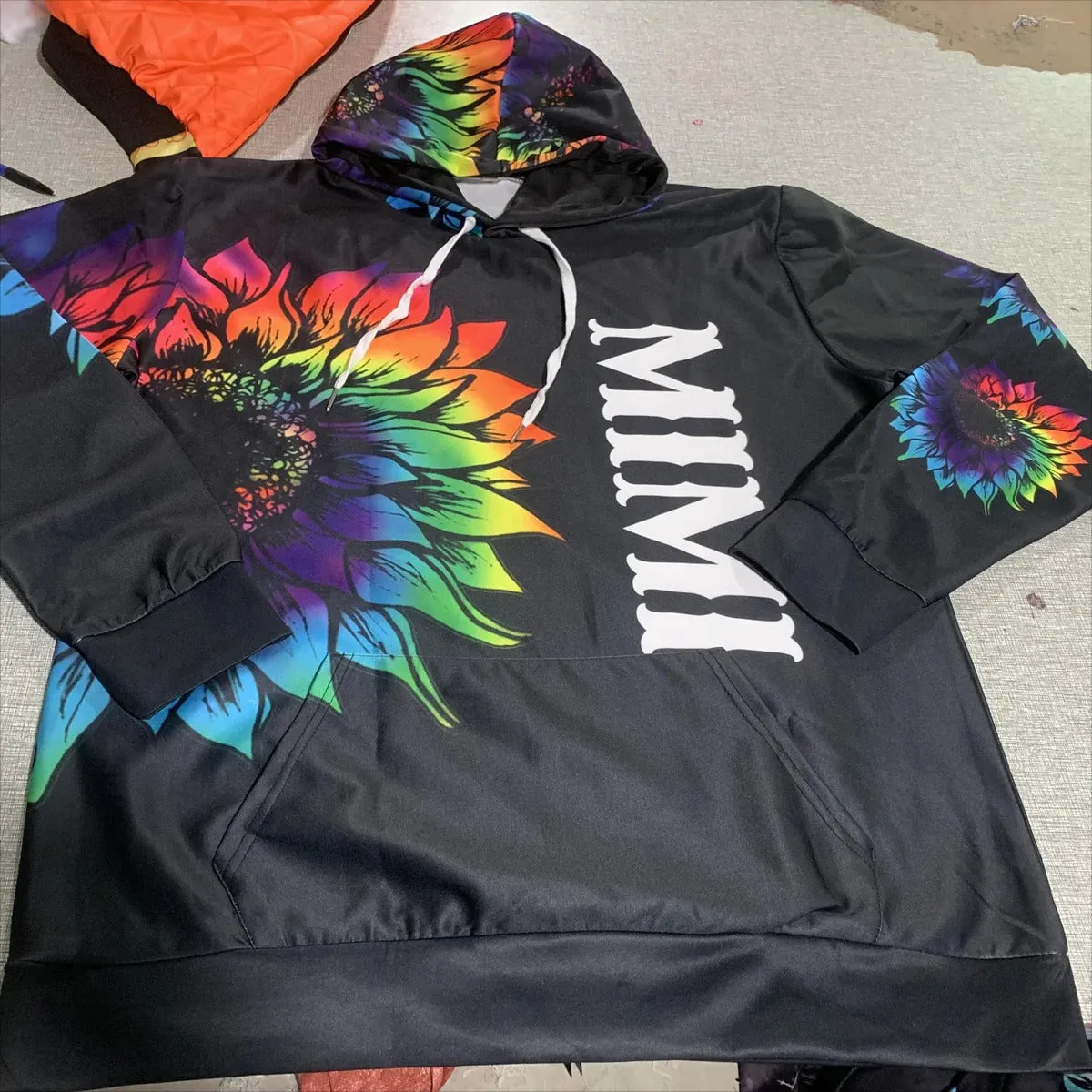 Personalized Grandma with Kid Name Tie Dye Sunflower Hoodie, 3D All Over Print Custom Mom And Kids Name Hoodie