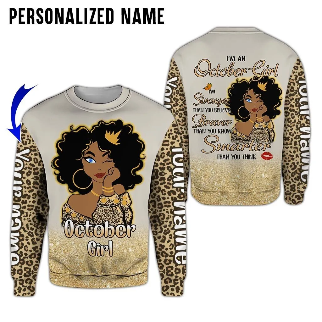Personalized Name Birthday Outfit October Girl Leopard Skin All Over Printed Birthday Shirt
