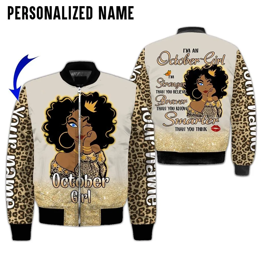 Personalized Name Birthday Outfit October Girl Leopard Skin All Over Printed Birthday Shirt
