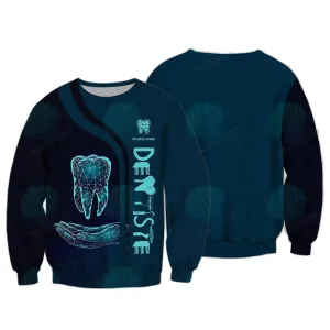 Personalized Name Dentist Blue 3D Full Printed Sweatshirt Zip Hoodie Christmas Shirt Gift