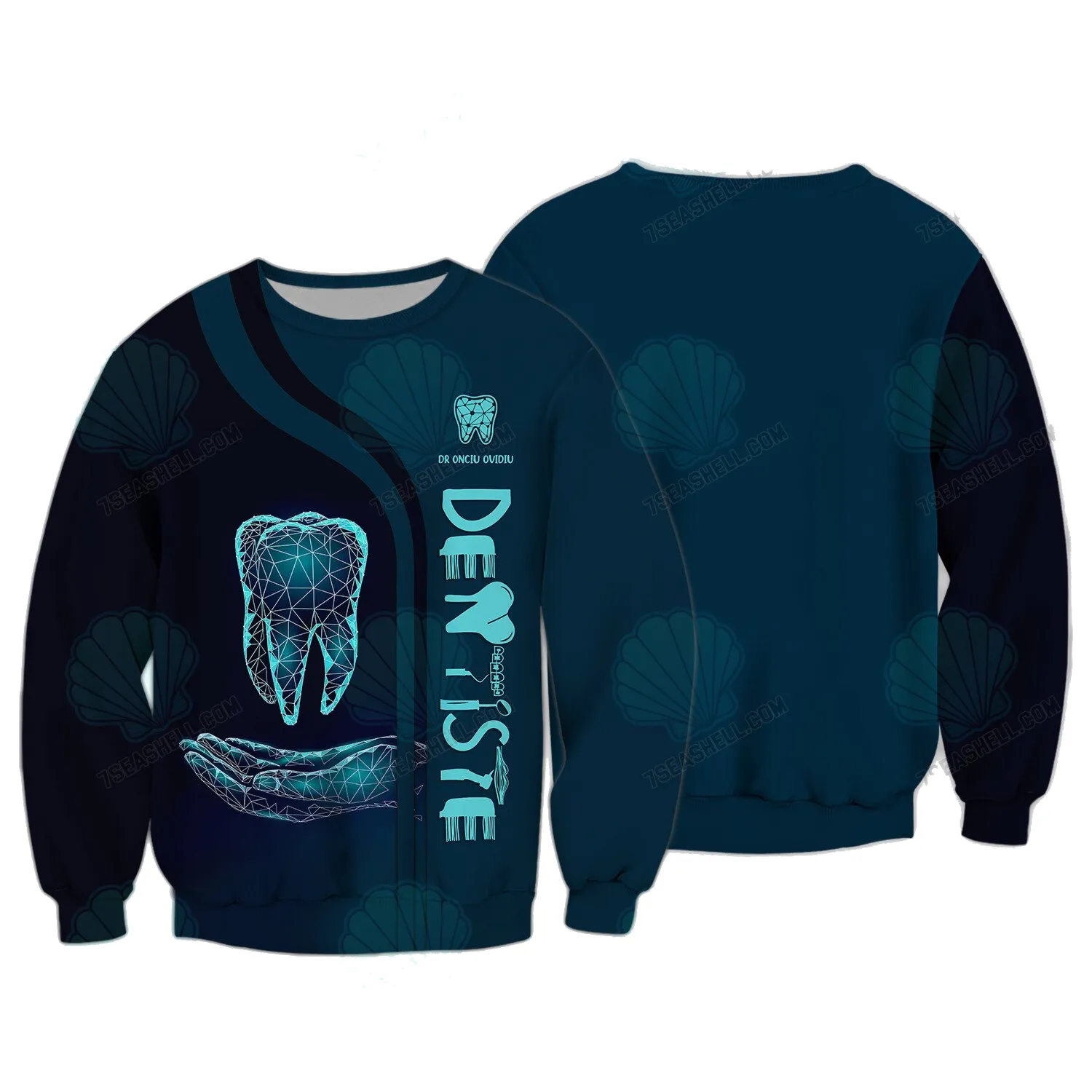 Personalized Name Dentist Blue 3D Full Printed Sweatshirt Zip Hoodie Christmas Shirt Gift