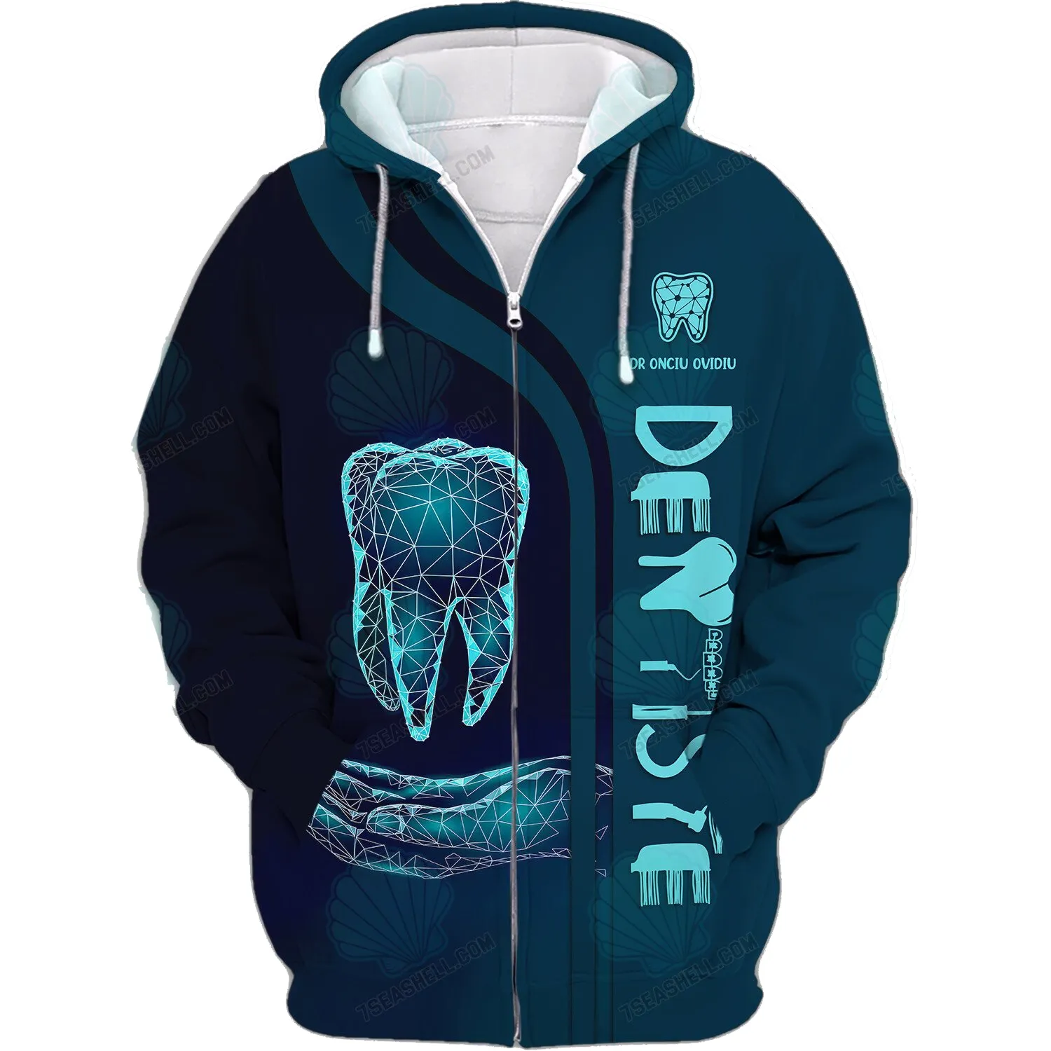 Personalized Name Dentist Blue 3D Full Printed Sweatshirt Zip Hoodie Christmas Shirt Gift