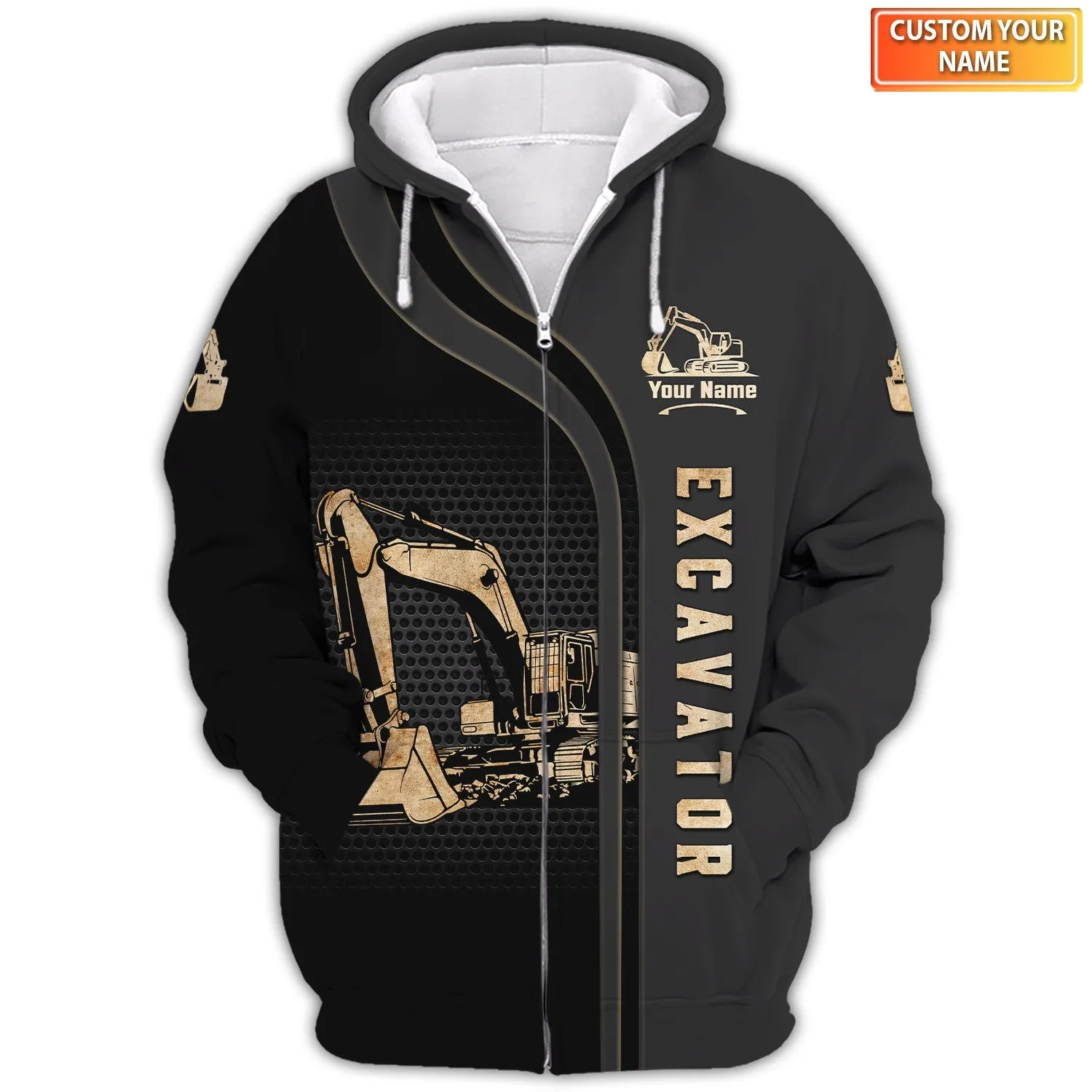 Personalized Name Excavator 3D Full Print Shirt Zip Hoodie Polo, Christmas Shirt for Excavator