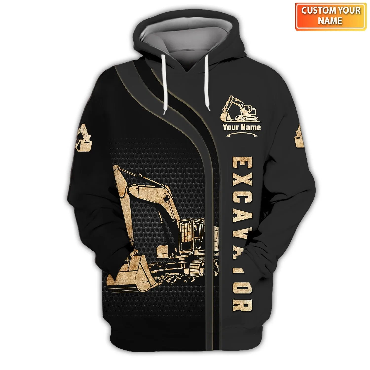 Personalized Name Excavator 3D Full Print Shirt Zip Hoodie Polo, Christmas Shirt for Excavator