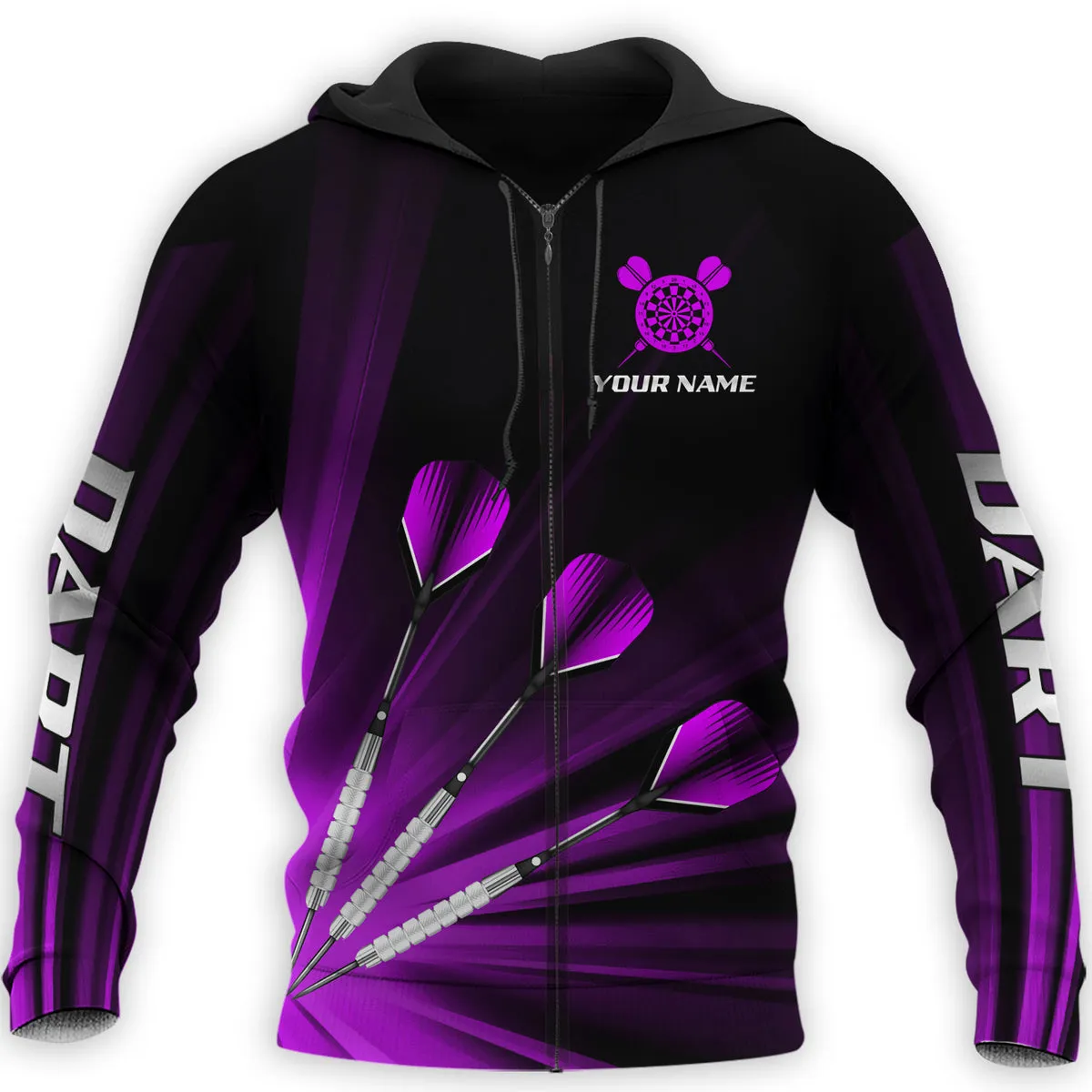 Personalized Name Purple Darts All Over Printed Unisex Shirt, Best Hoodie Shirt for Dart Player