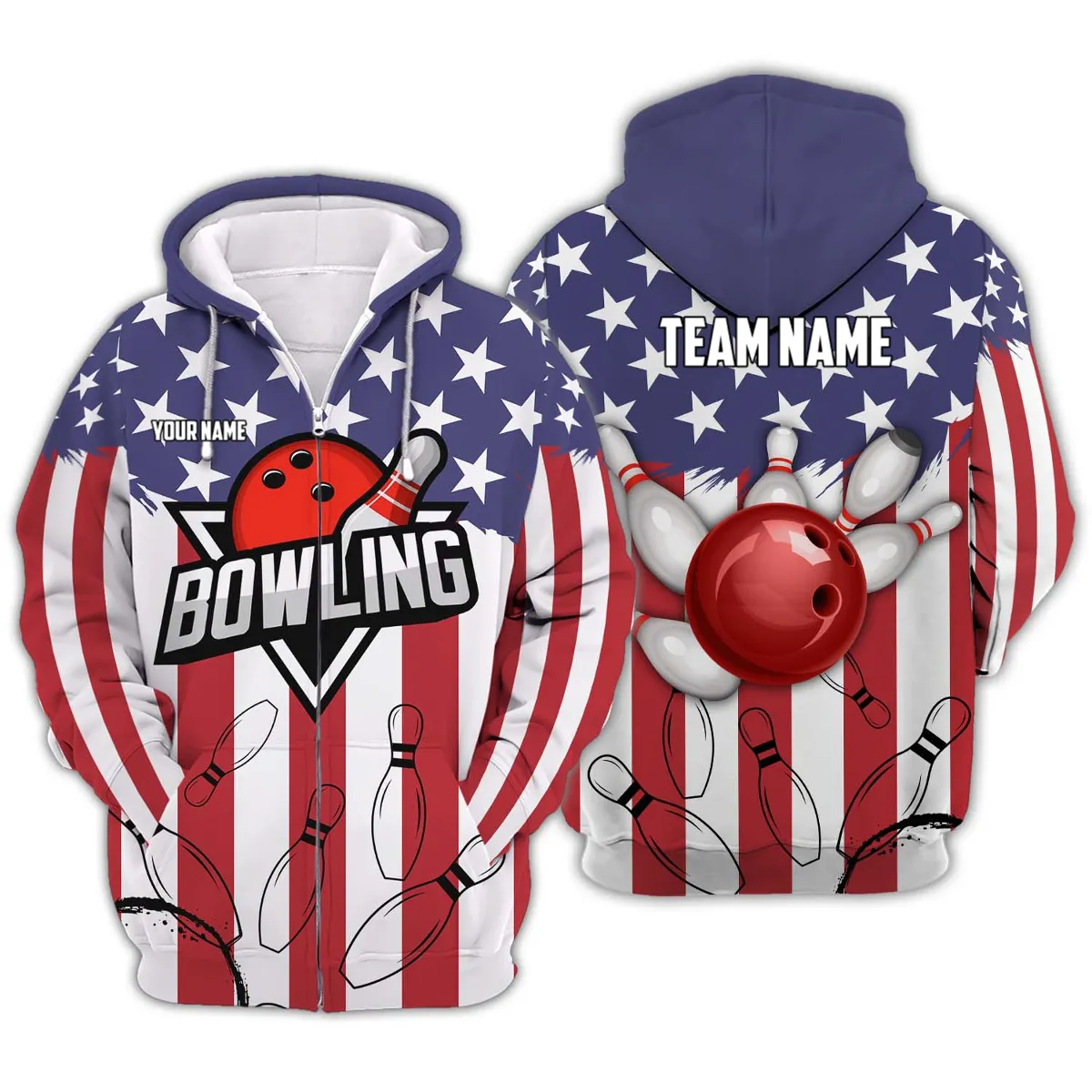 Personalized Name Team American Flag Pattern 3D Sweatshirt Hoodie Christmas Shirt
