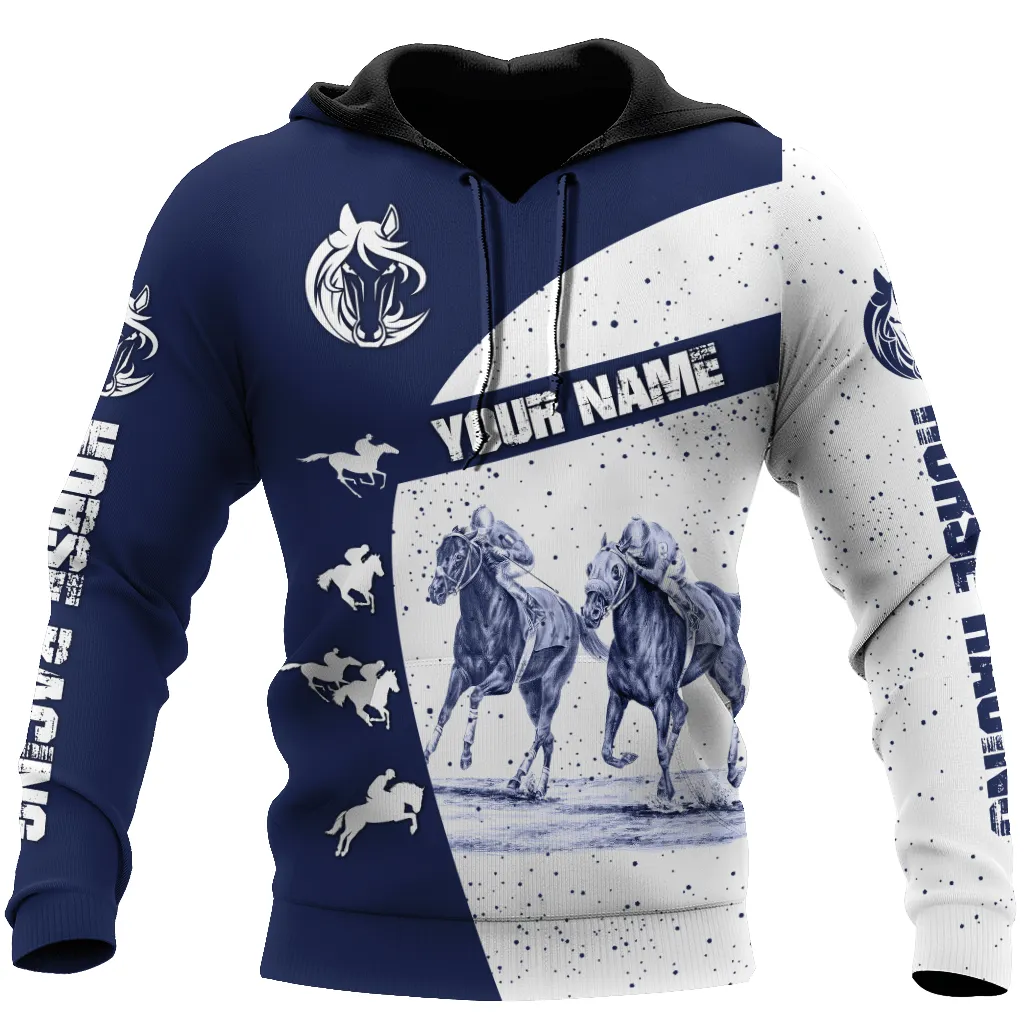 Personalized Name White and Navy Horse Racing Shirts For Men And Women, Idea Gift for Horse Racing Loves