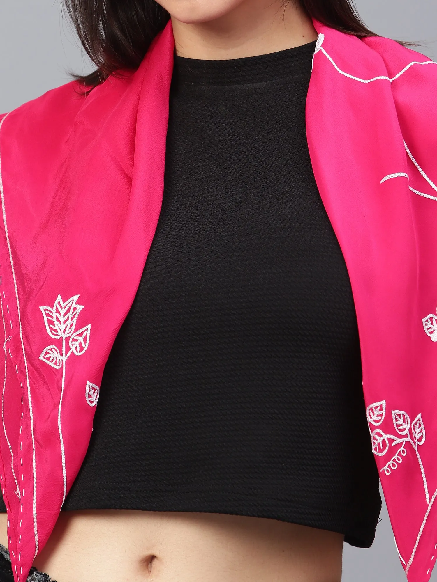 Pink Scarf, Hand Embroidered Scarf