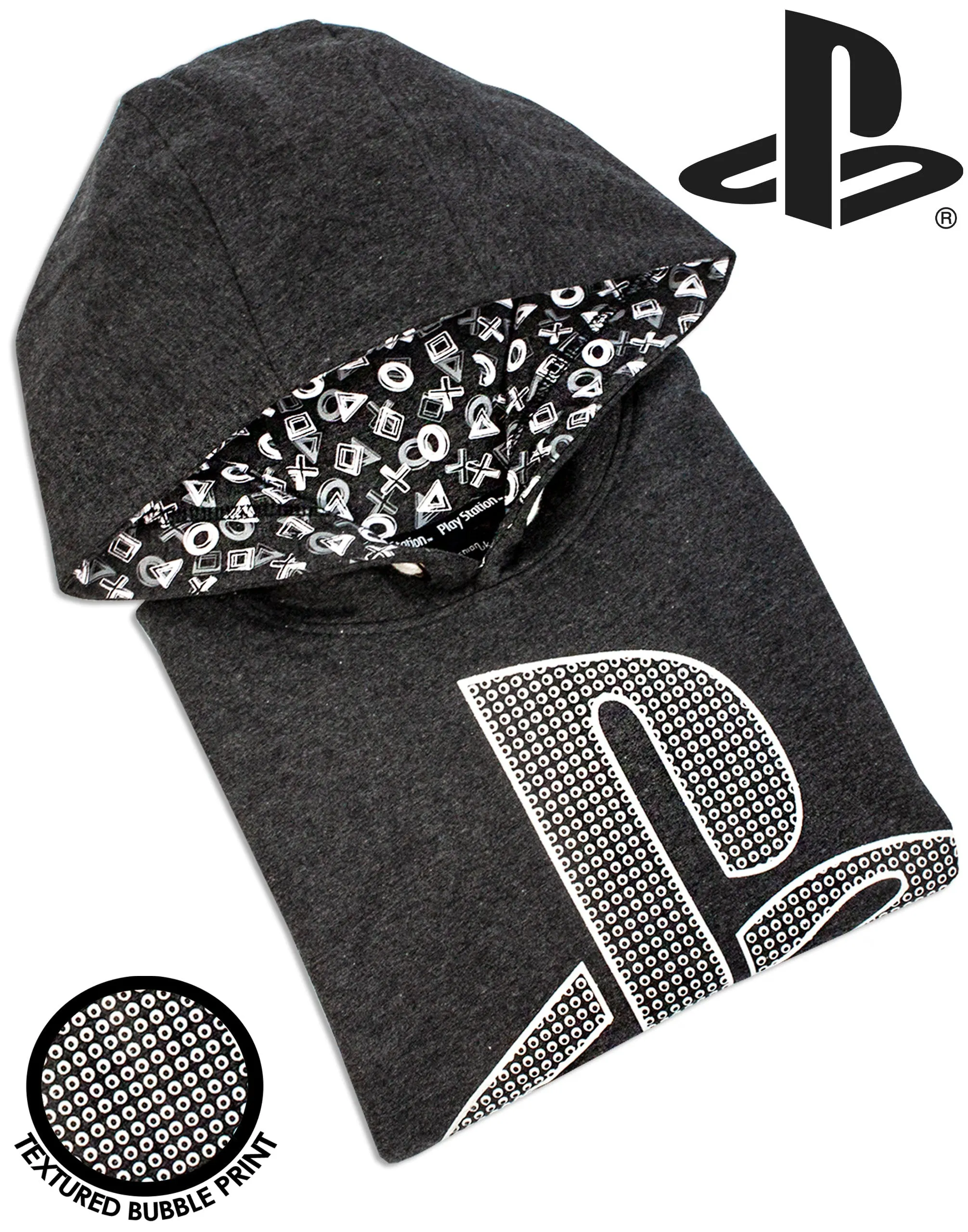 PlayStation Logo Hoodie Boy's Gamer Hooded Long Sleeve Kids Charcoal Sweatshirt