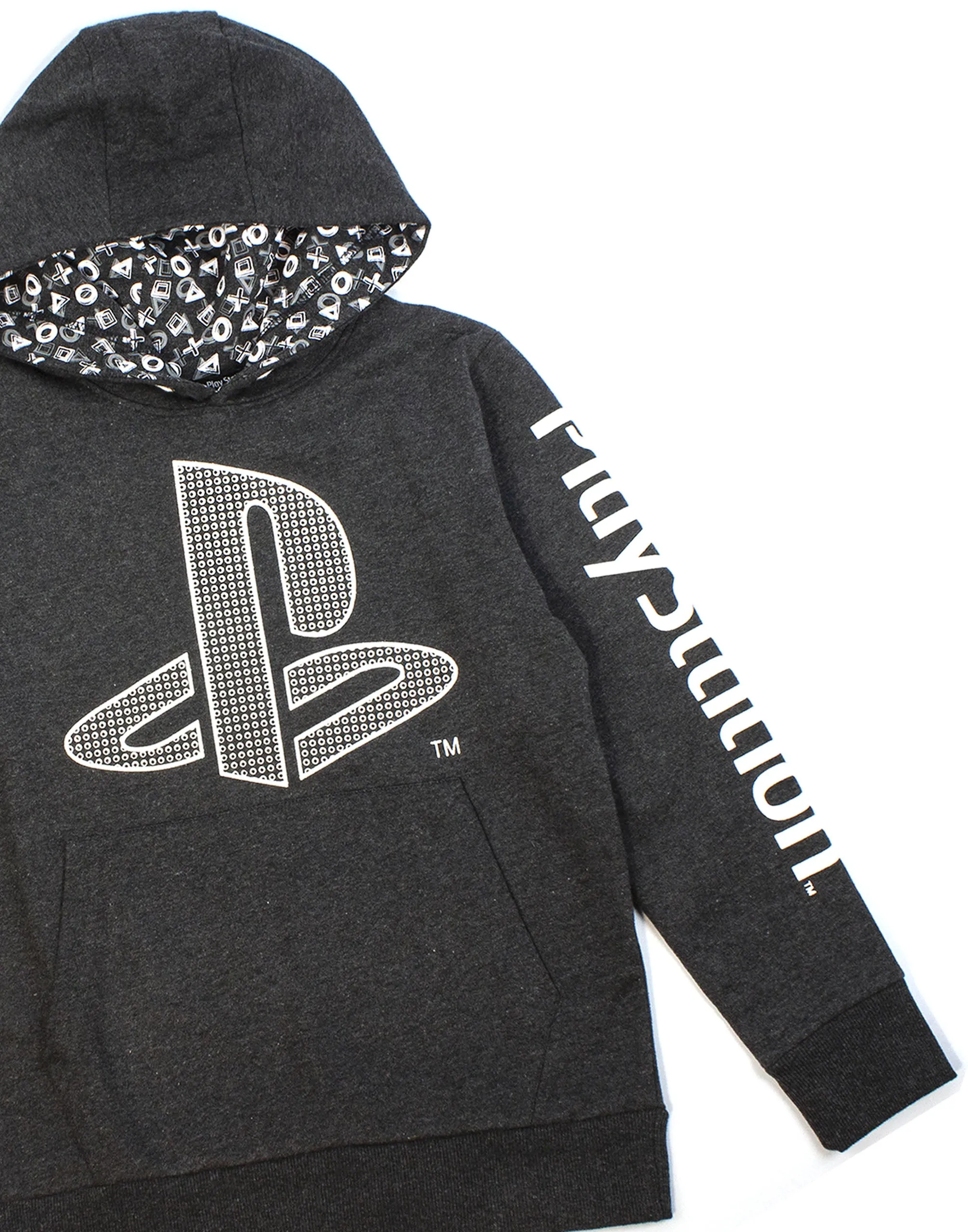 PlayStation Logo Hoodie Boy's Gamer Hooded Long Sleeve Kids Charcoal Sweatshirt