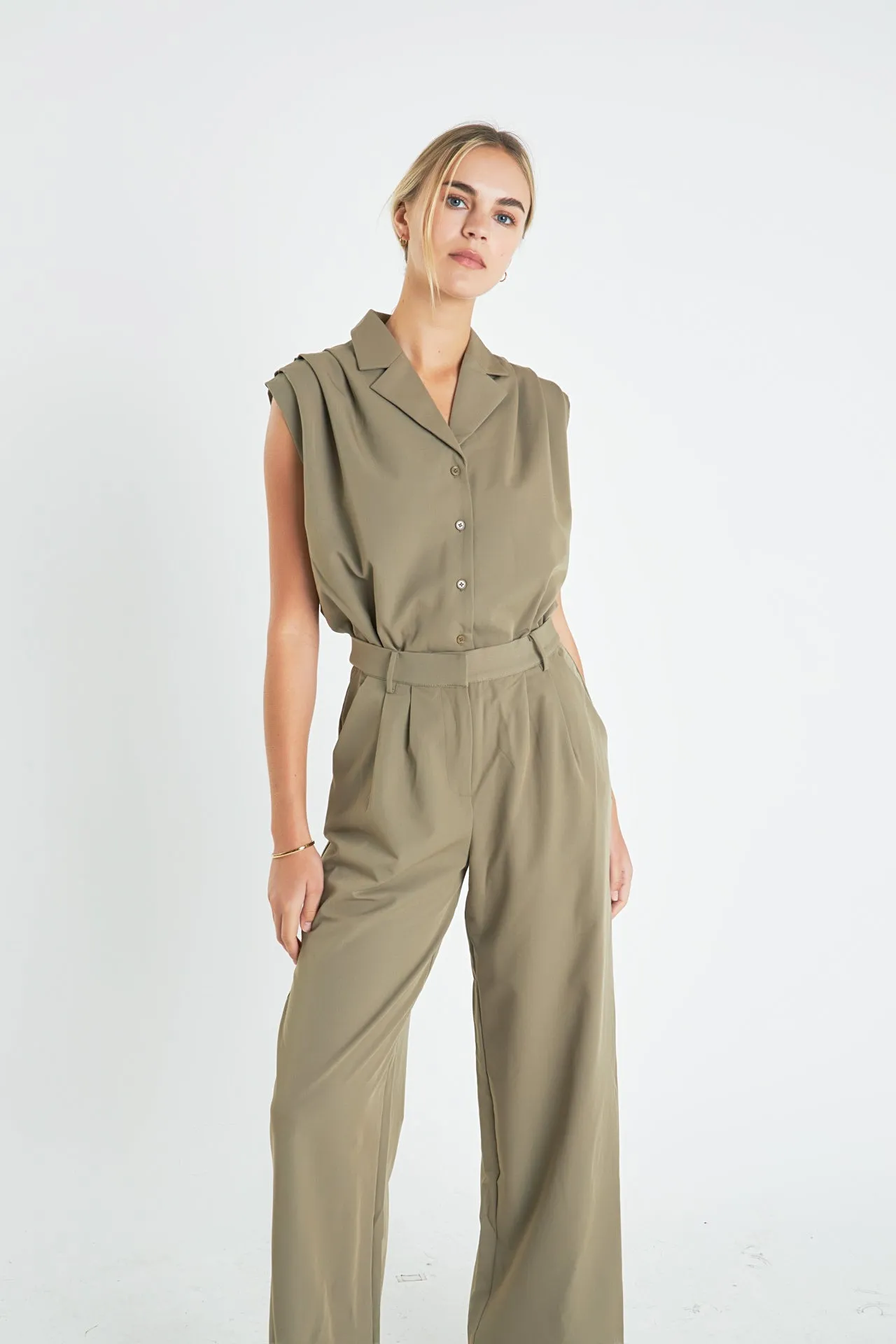 Pleated Sleeveless Jumpsuit