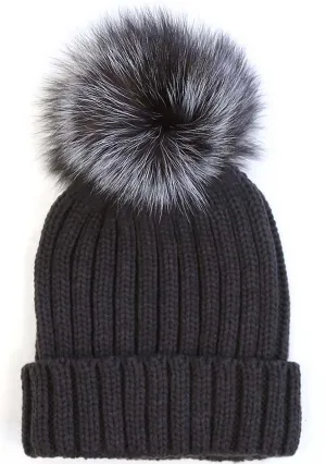 Pom Knit Beanie in Black