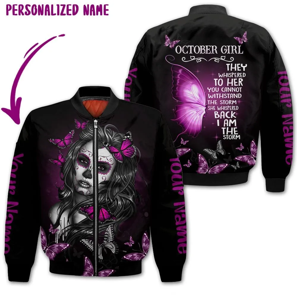 Presonalized Name Birthday Outfit October Girl 3D All Over Printed Bufterfly Purple Girl Birthday Shirt