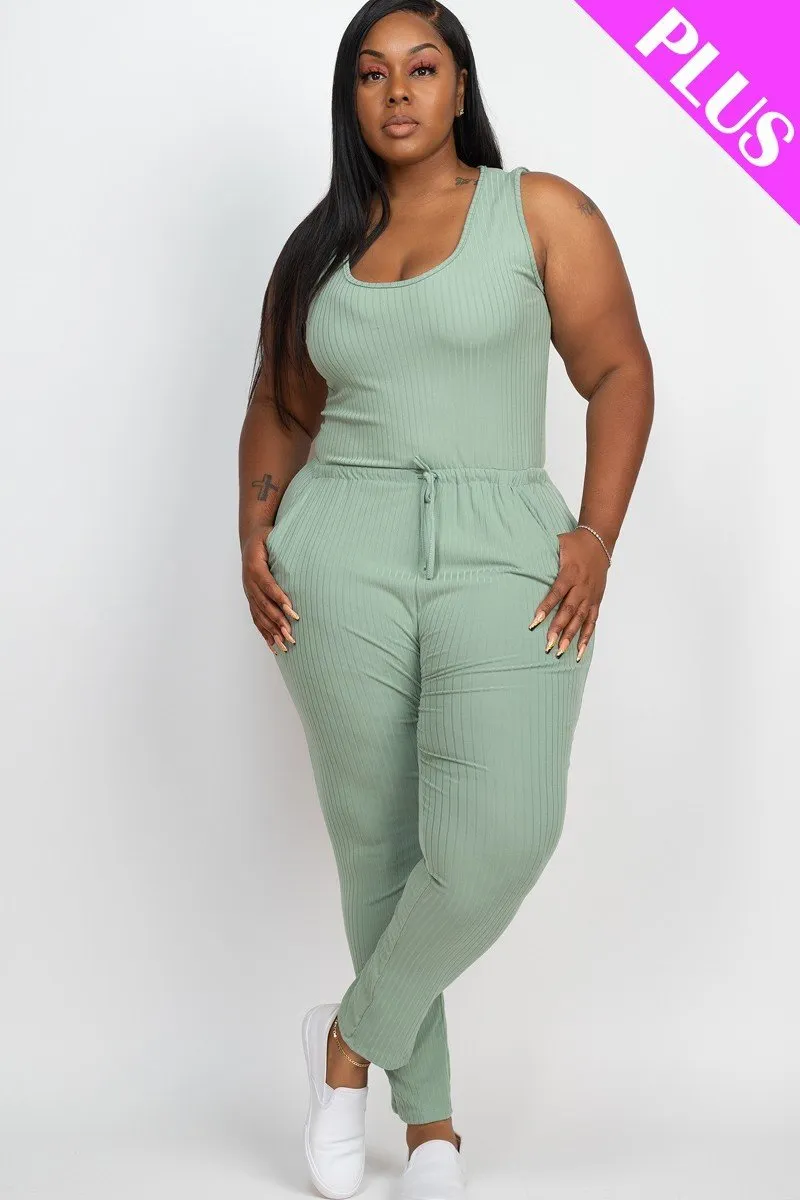 Ribbed Drawstring Jumpsuit (Plus)