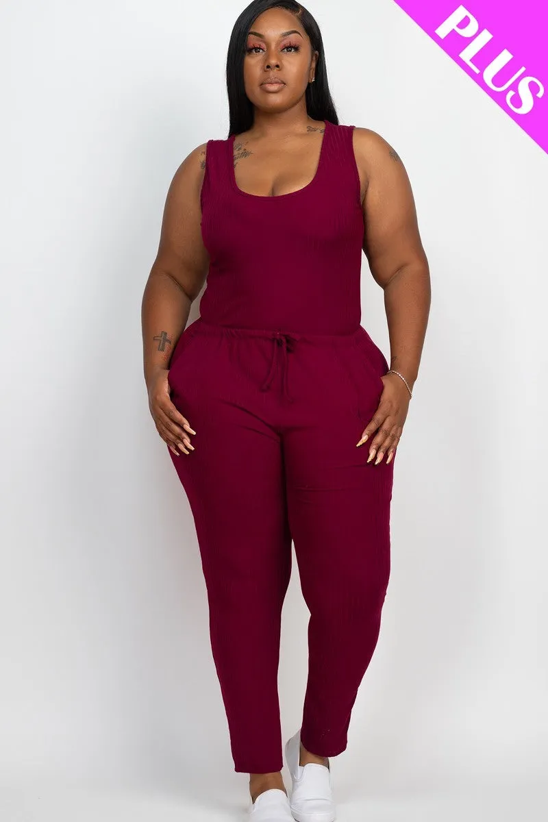 Ribbed Drawstring Jumpsuit (Plus)
